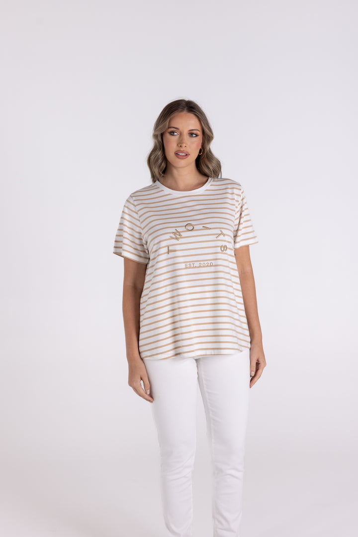 Stripe Crew Tee W Emb TT