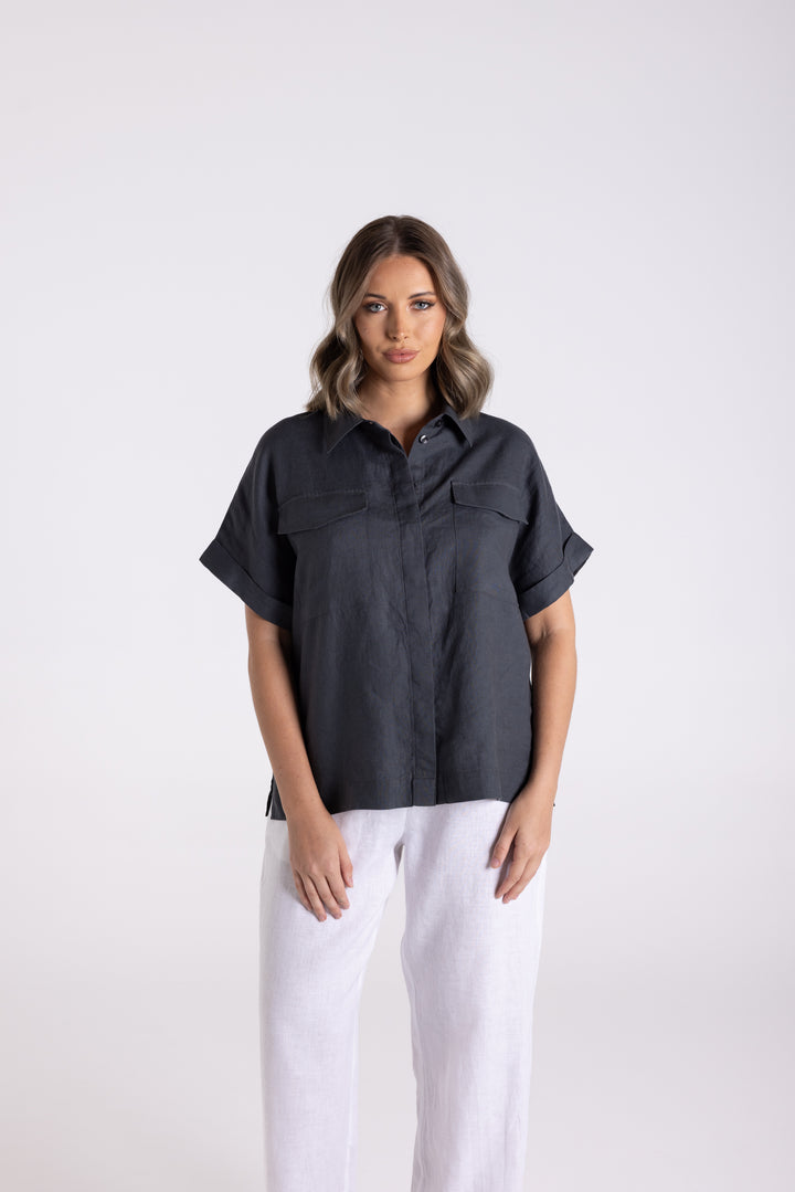 Dropped Shoulder Oversized Linen Shirt TT
