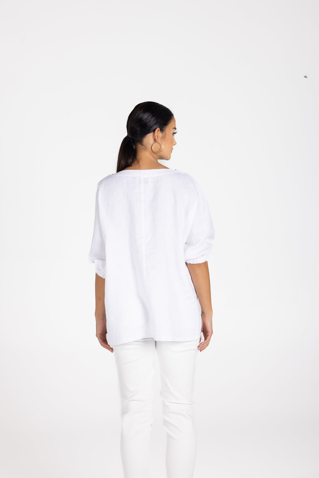 Linen V Neck Beaded Top