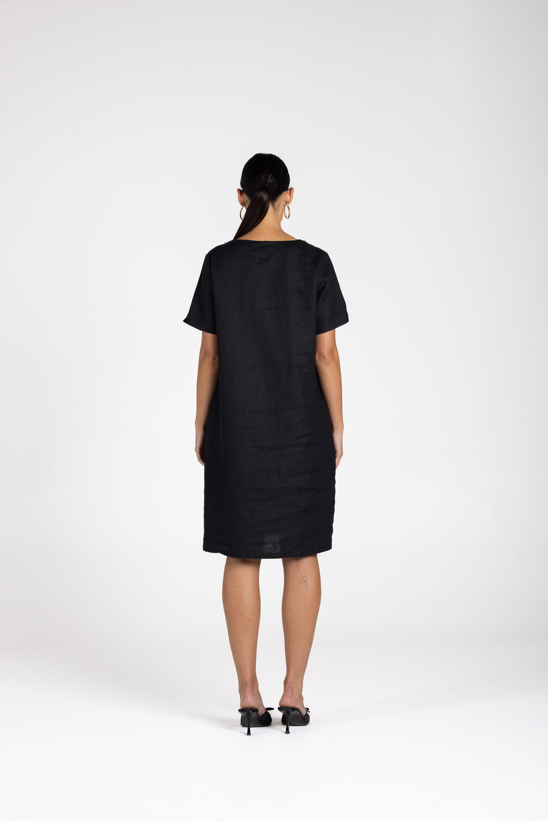 Linen V Neck Beaded Dress