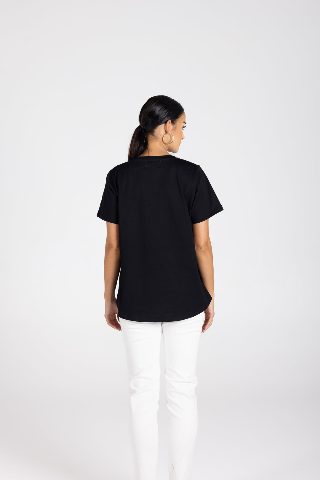 V neck Silver beaded Logo Tee