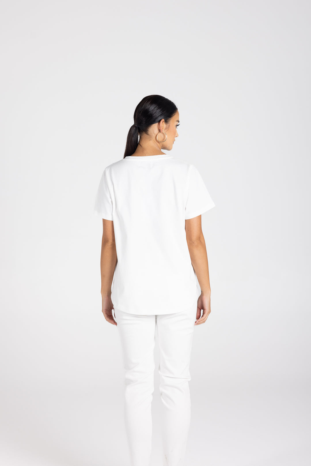 V neck Silver beaded Logo Tee