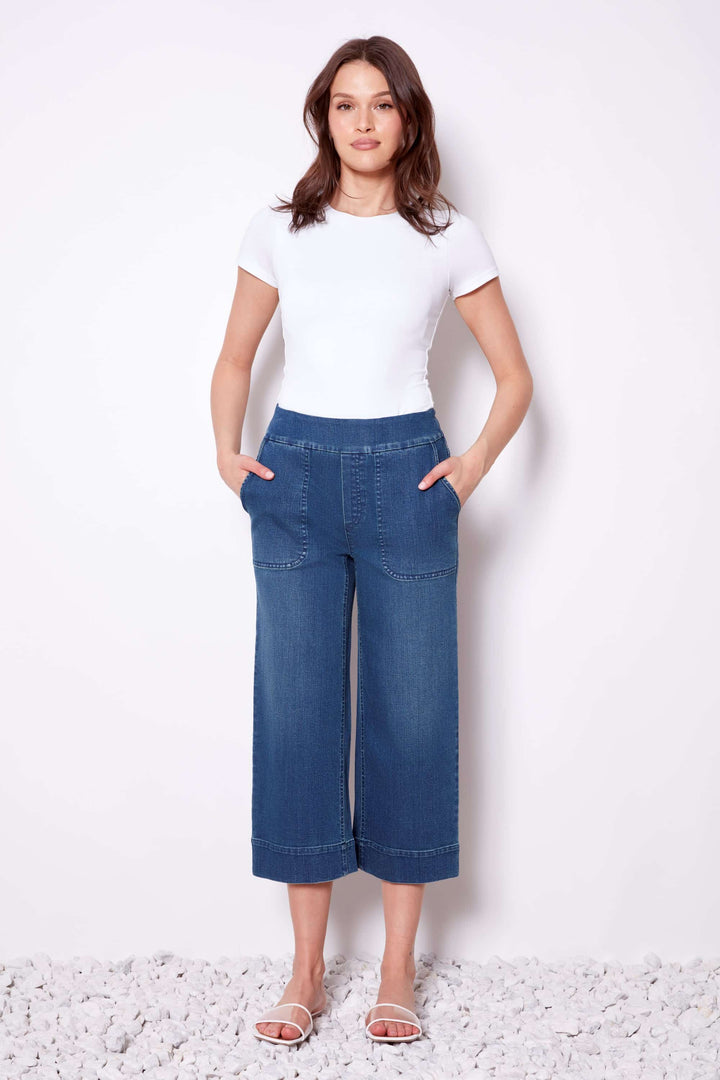 Denim Cropped Wide-Leg Pant