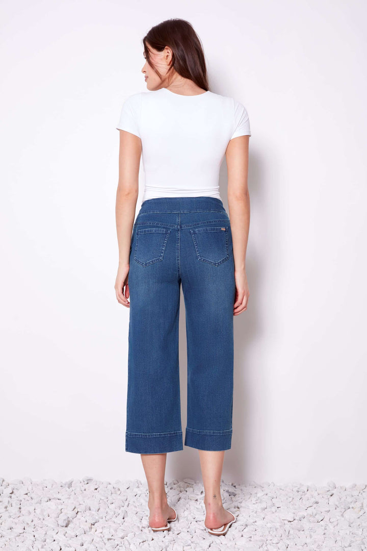 Denim Cropped Wide-Leg Pant