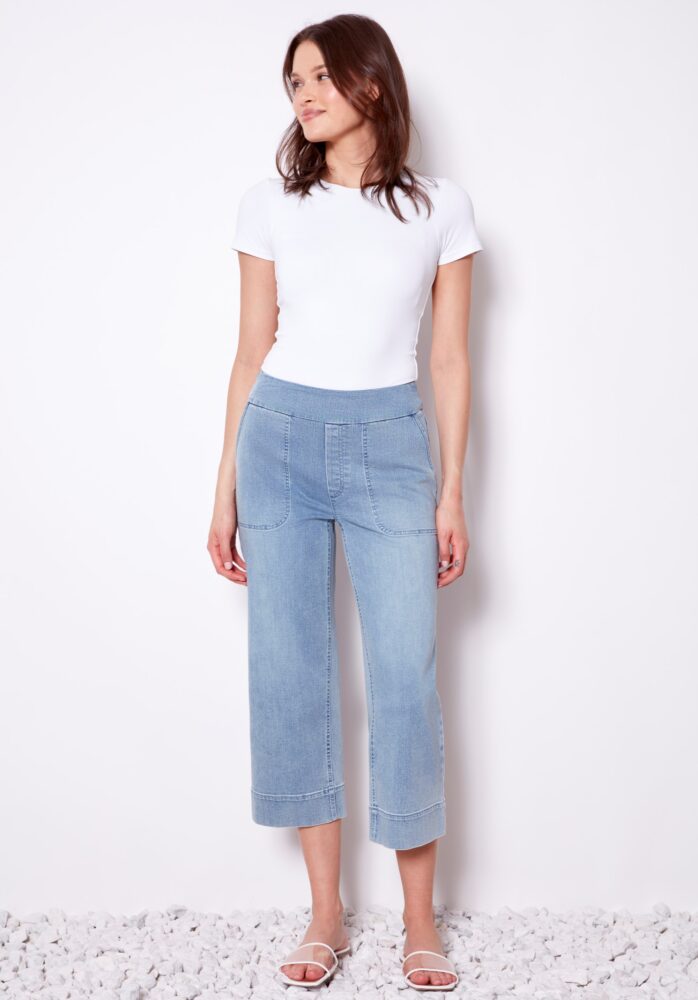 Denim Cropped Wide-Leg Pant