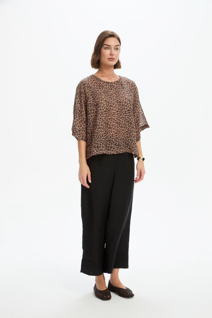 Sheer Print Top- Choc Leopard
