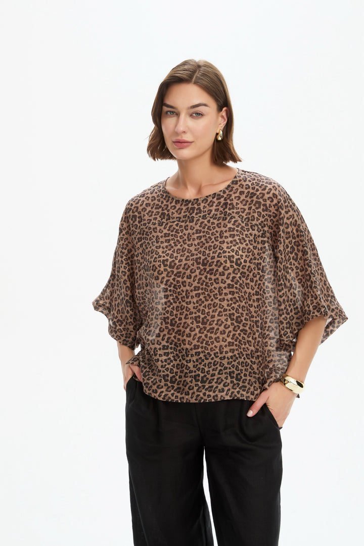 Sheer Print Top- Choc Leopard