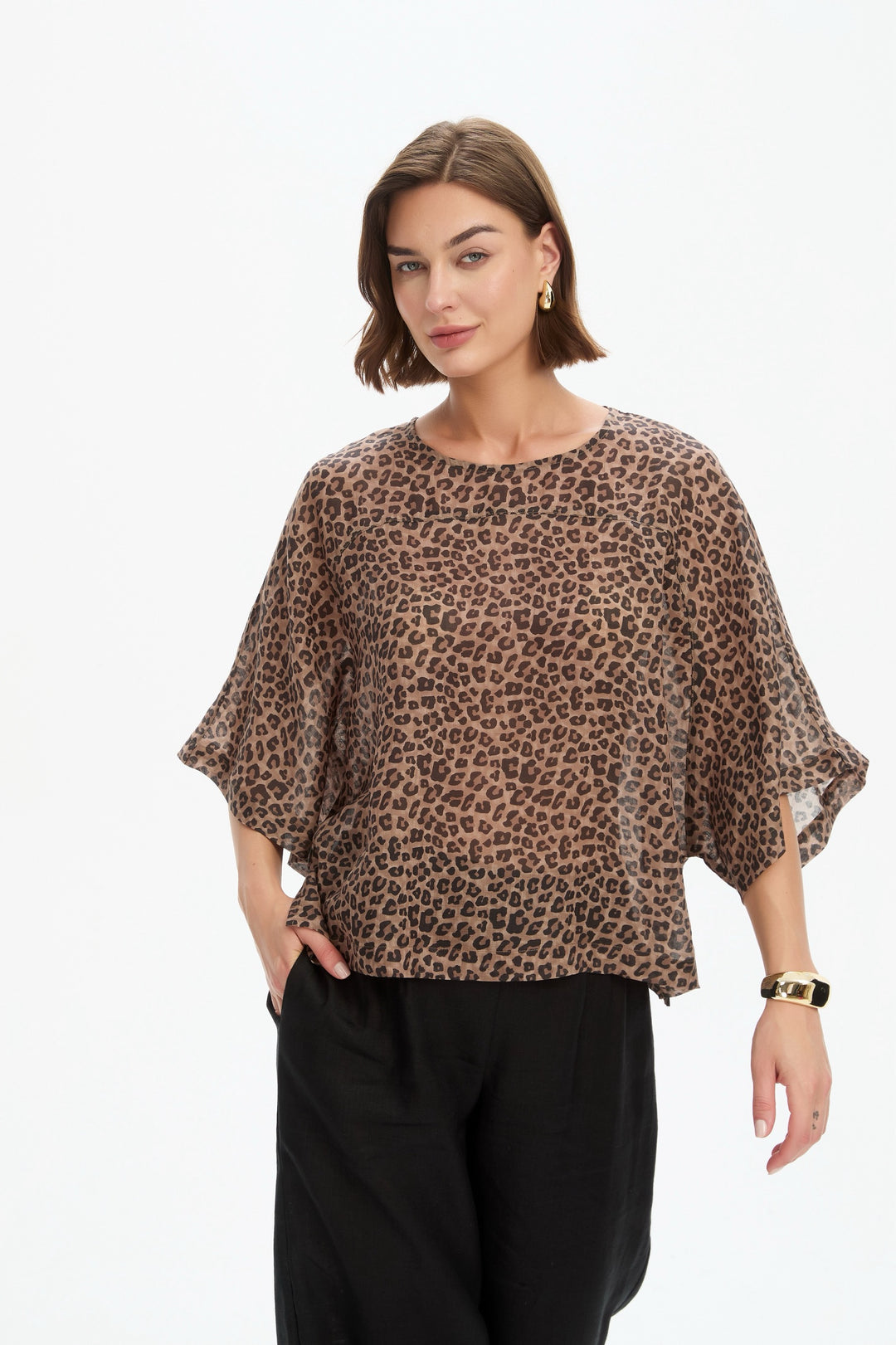 Sheer Print Top- Choc Leopard
