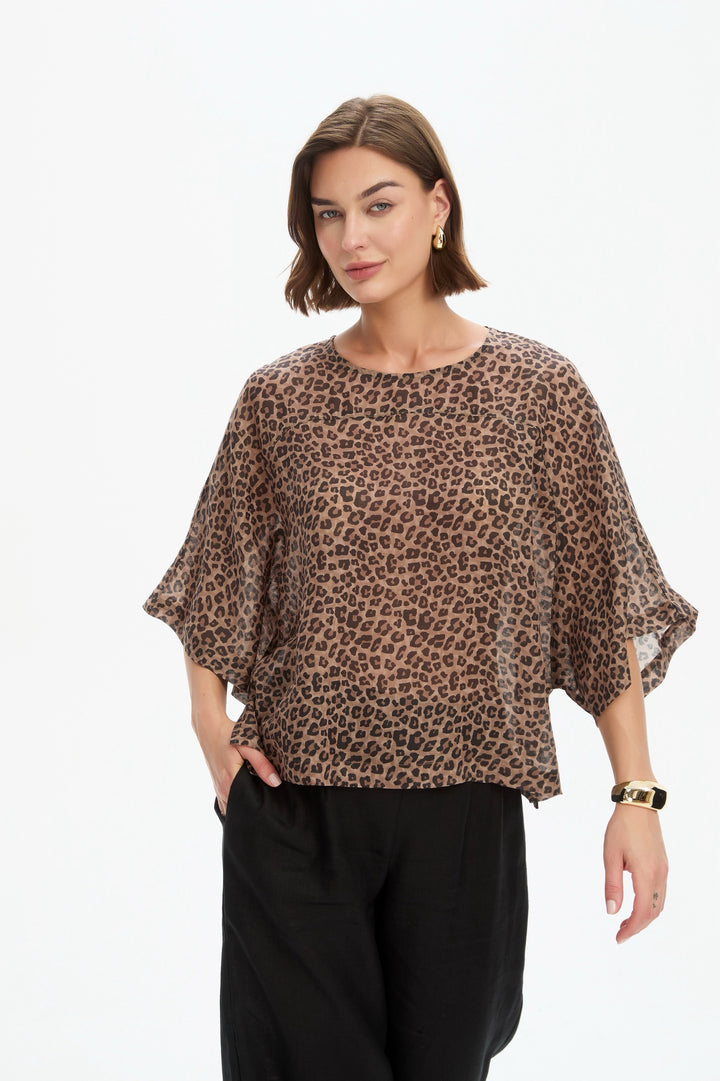 Sheer Print Top- Choc Leopard