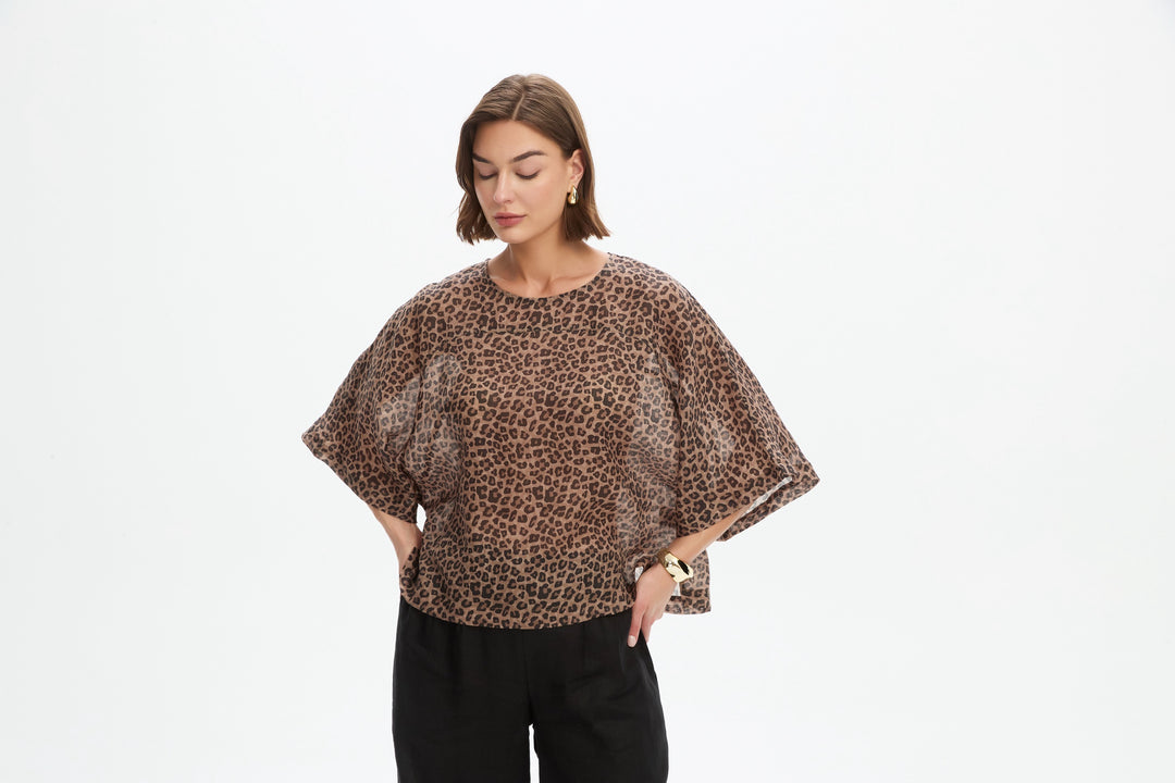 Sheer Print Top- Choc Leopard