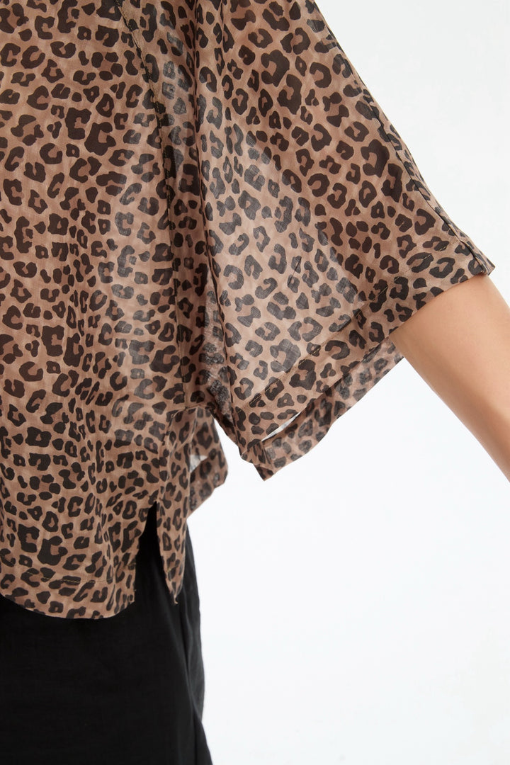 Sheer Print Top- Choc Leopard