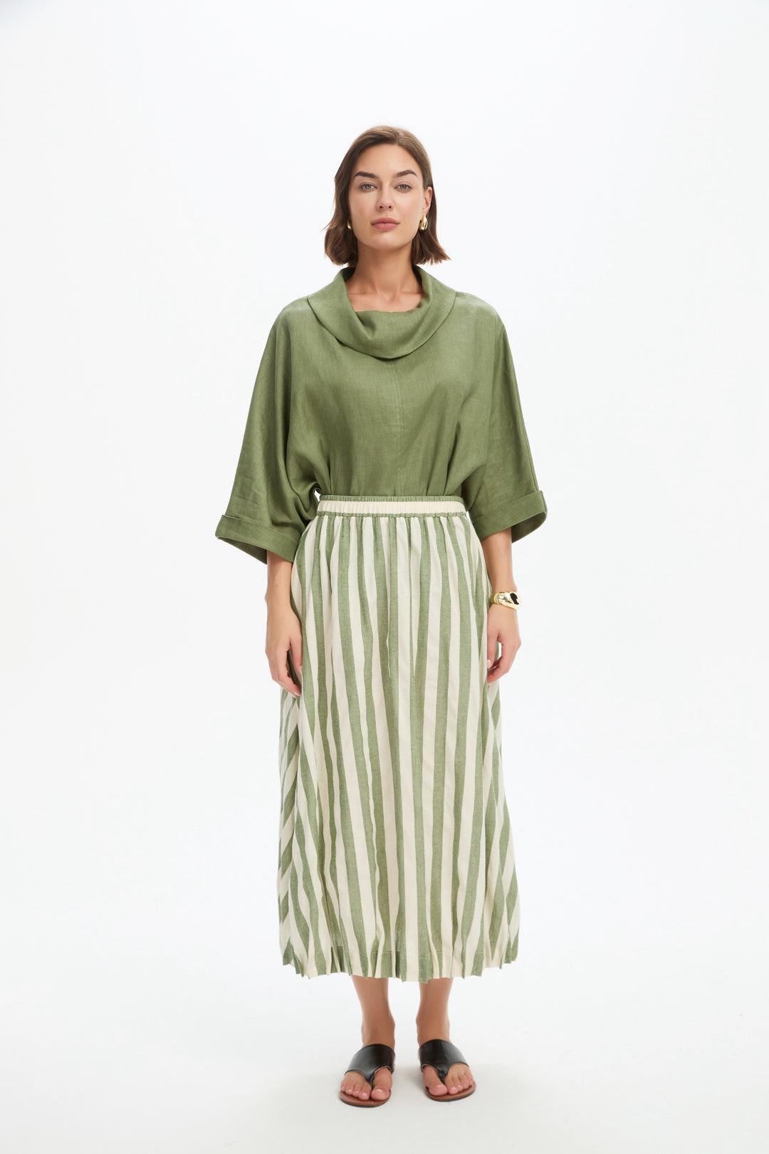 Pin Tuck Hem Stripe Skirt