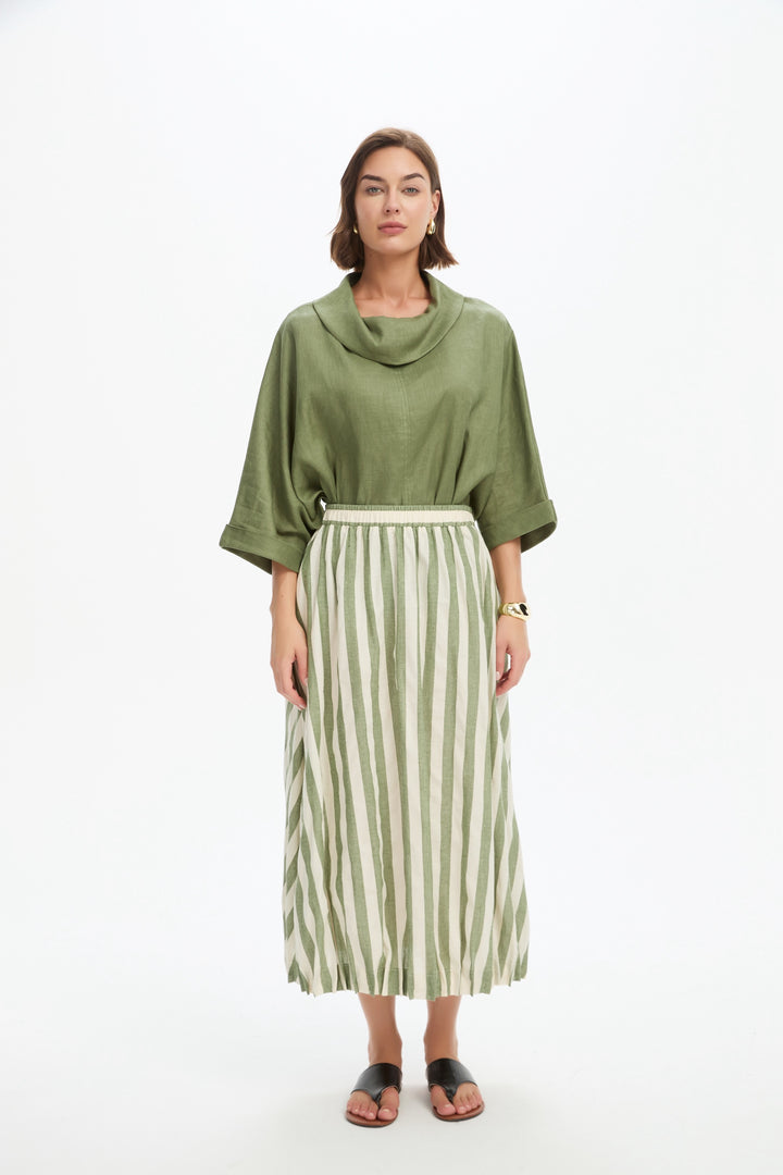 Pin Tuck Hem Stripe Skirt