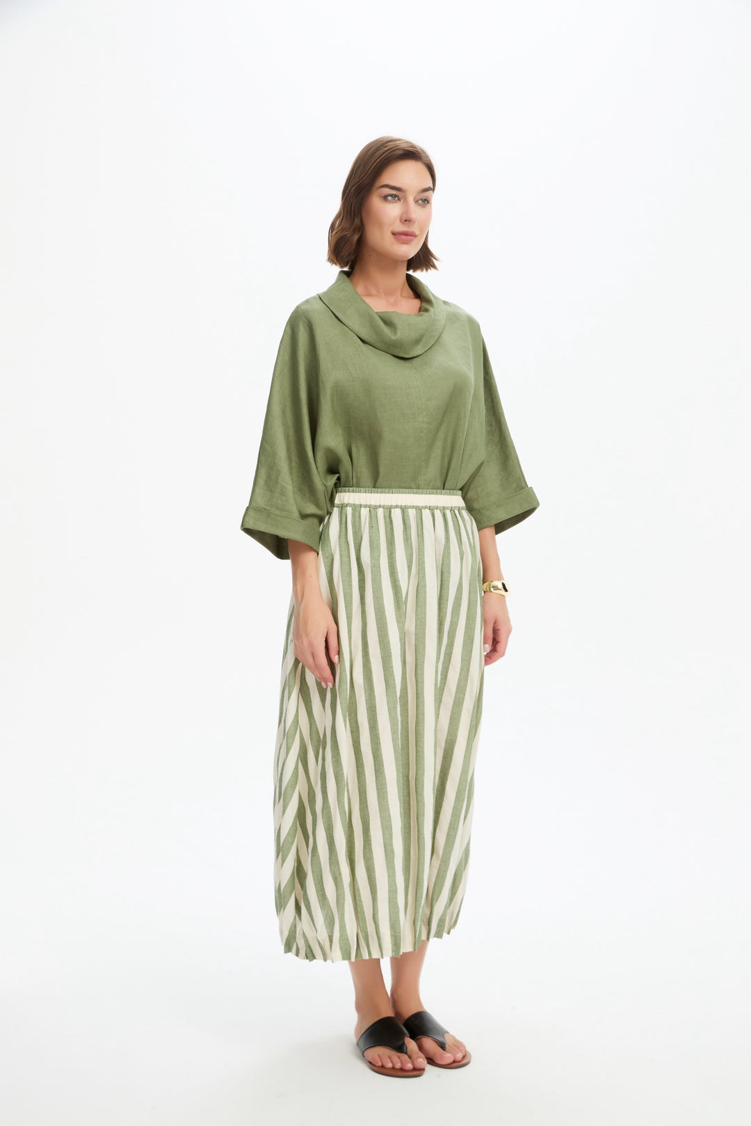 Pin Tuck Hem Stripe Skirt