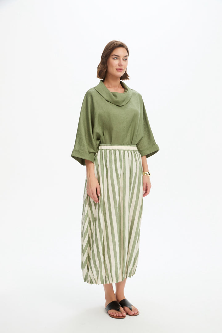 Pin Tuck Hem Stripe Skirt