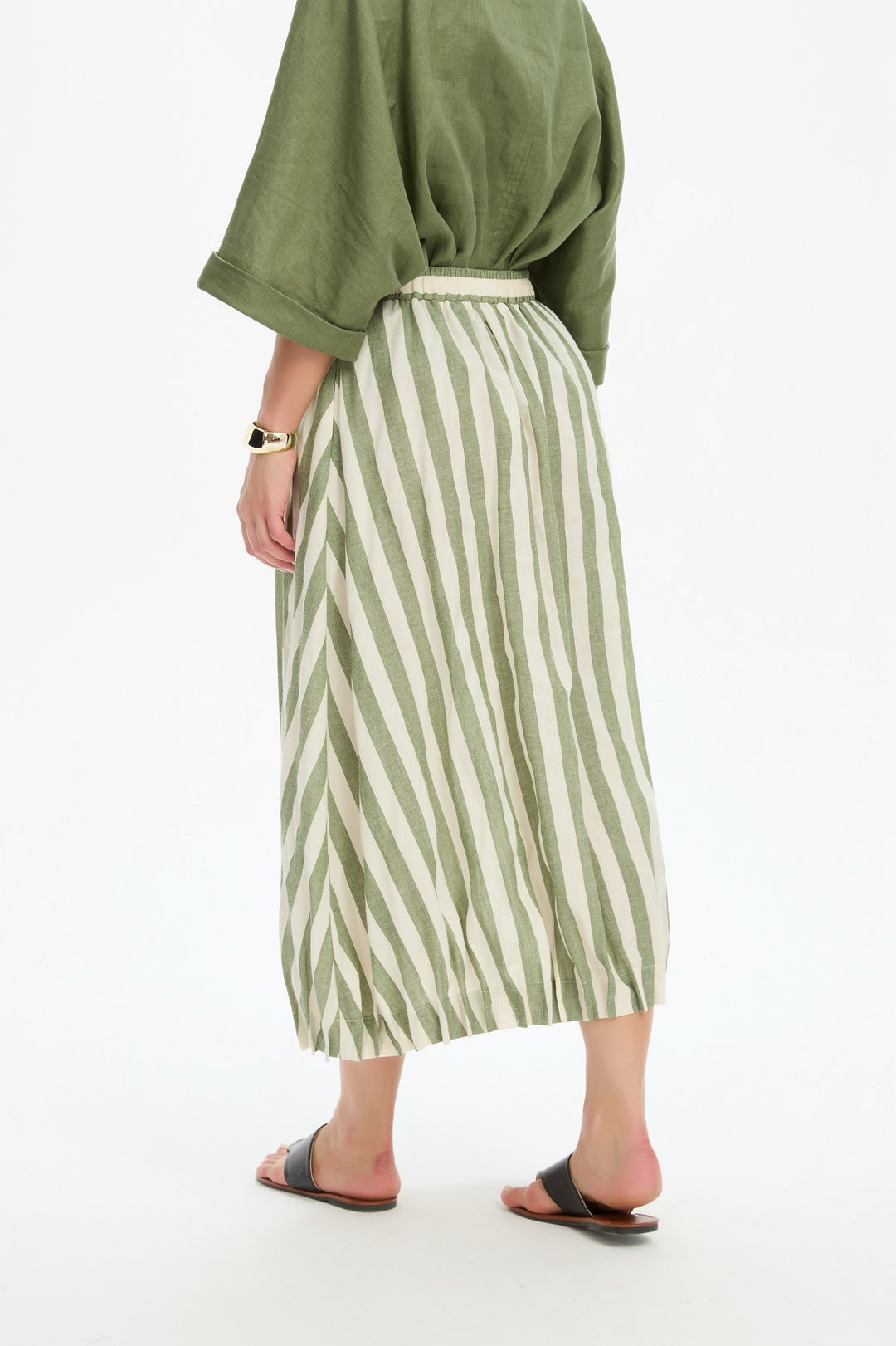 Pin Tuck Hem Stripe Skirt