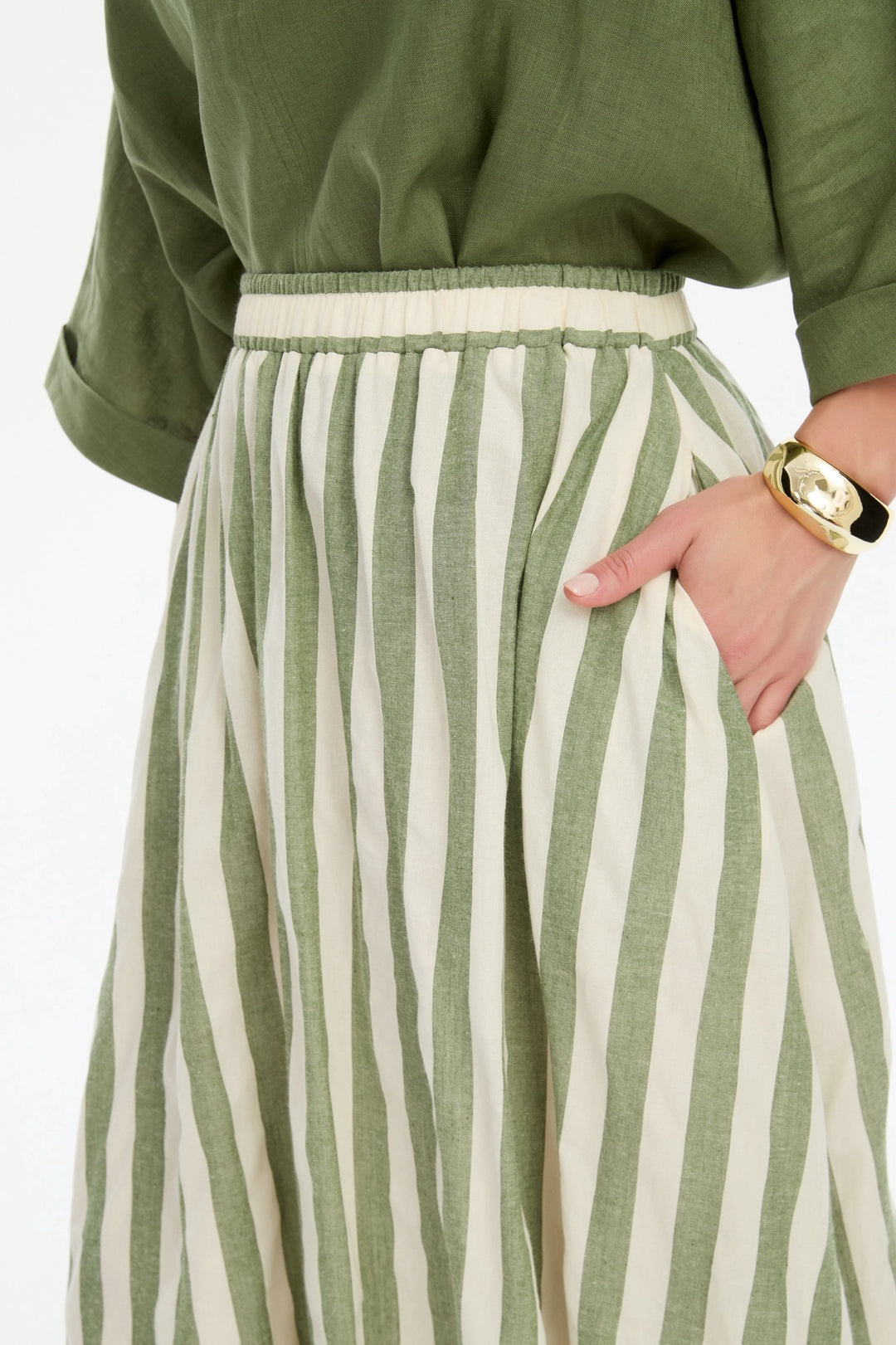 Pin Tuck Hem Stripe Skirt