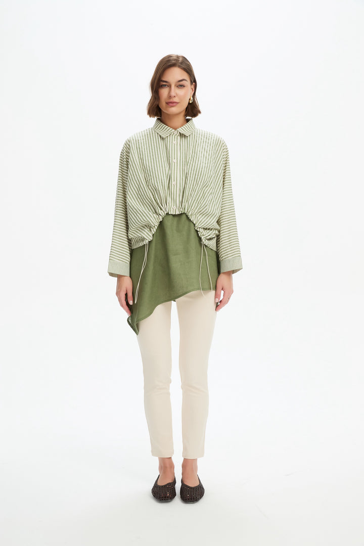 Wide Crop Stripe Overshirt