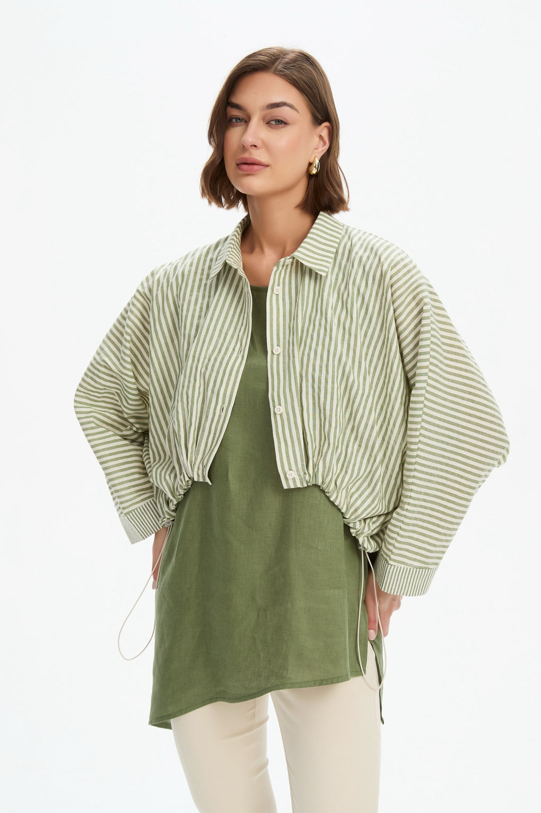 Wide Crop Stripe Overshirt
