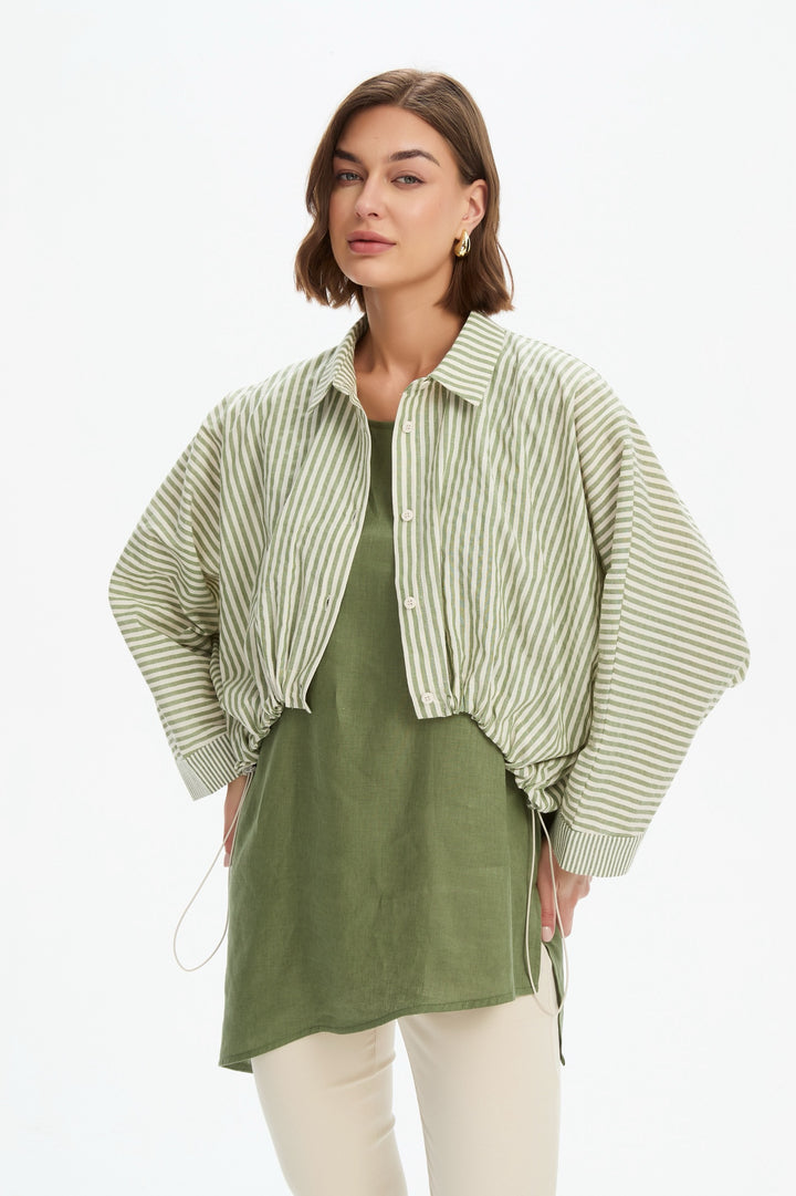 Wide Crop Stripe Overshirt