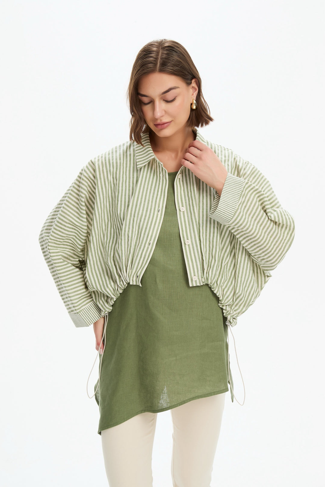 Wide Crop Stripe Overshirt