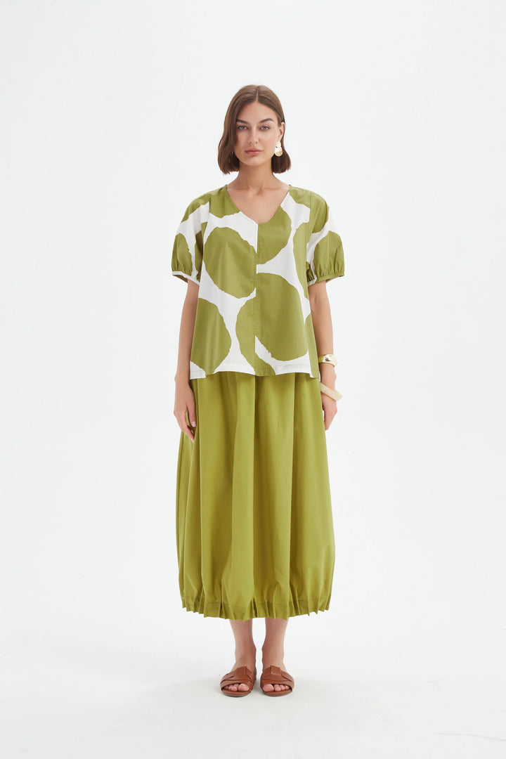 V Neck Bishop Sleeve Poplin Top