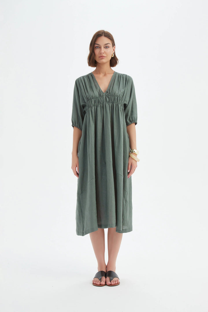 Puff Sleeve Gather Front Dress