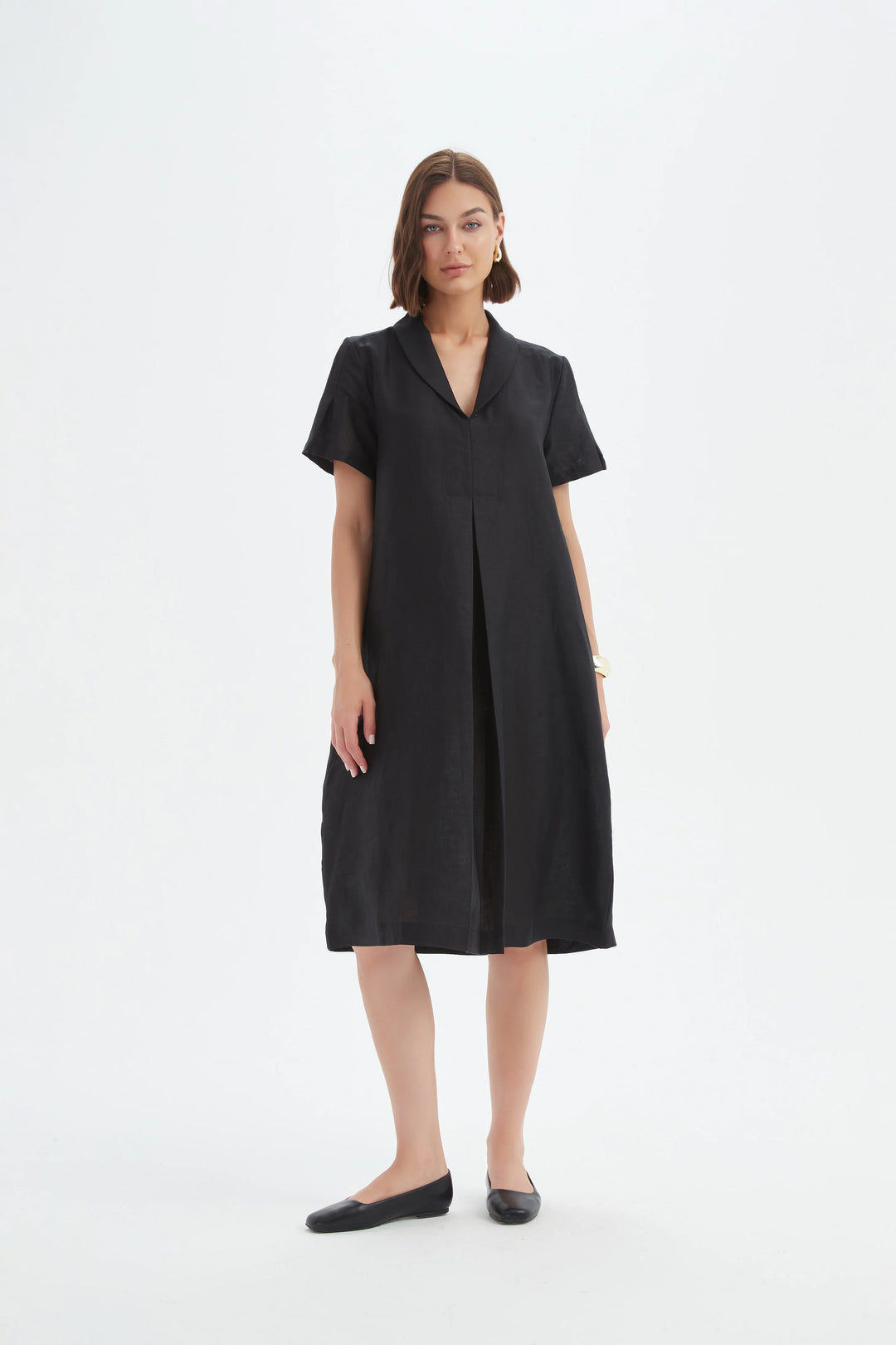 Shawl Collar Pleat Dress