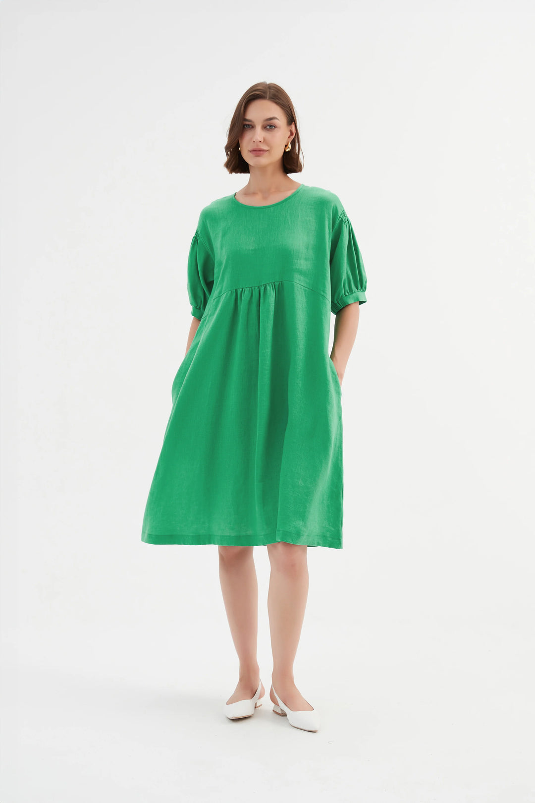 Bishop Sleeve Shirring Dress