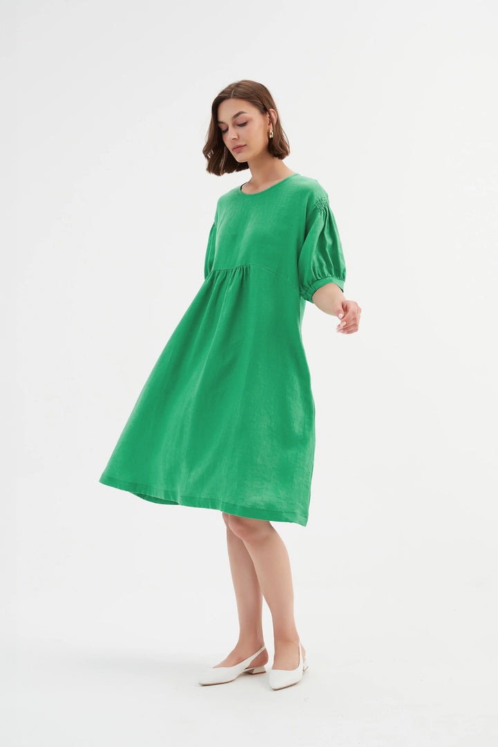 Bishop Sleeve Shirring Dress