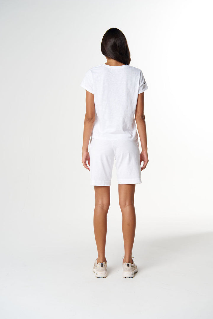 Irregular Embroidered V Neck Tee