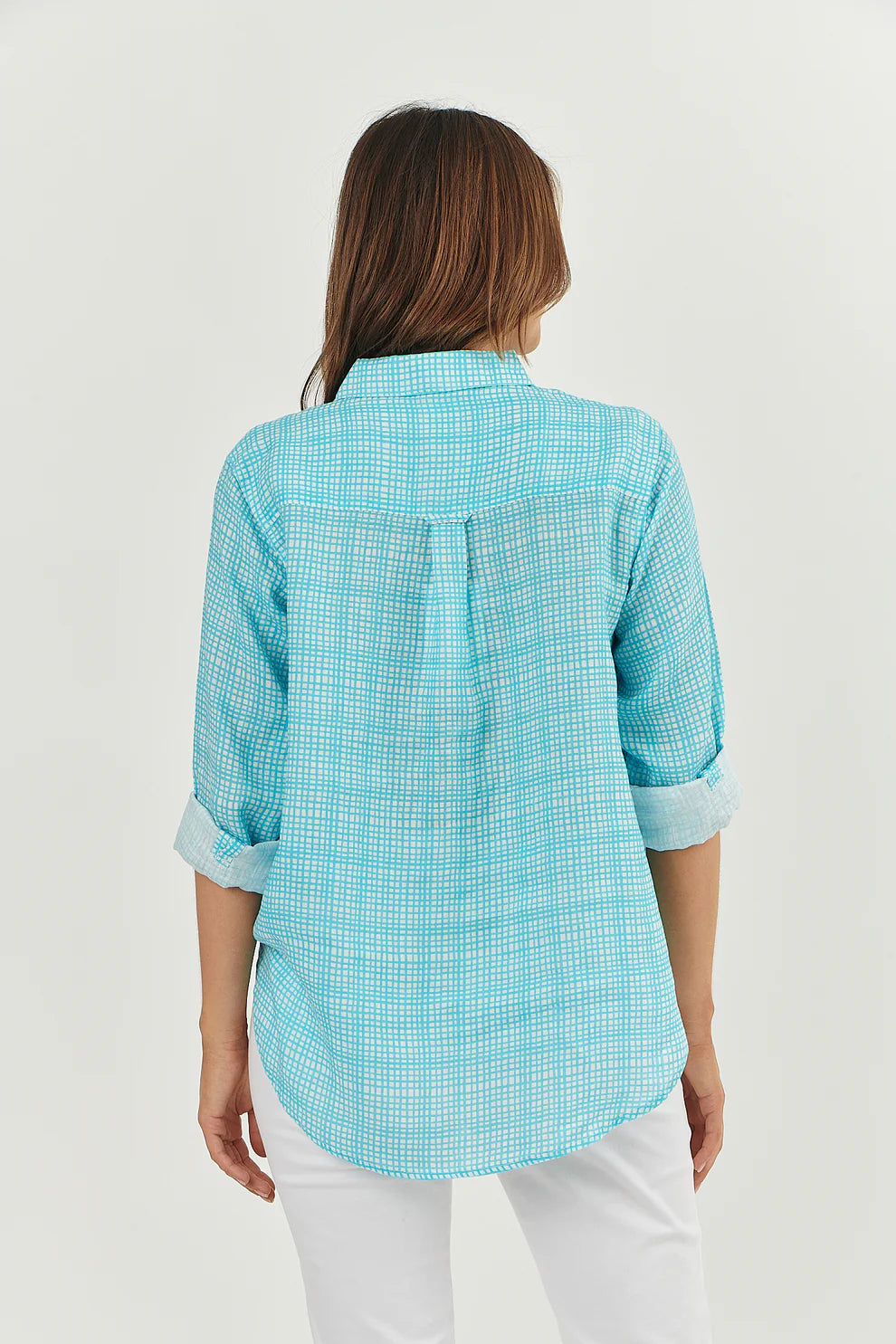 Turquoise Check Linen Shirt