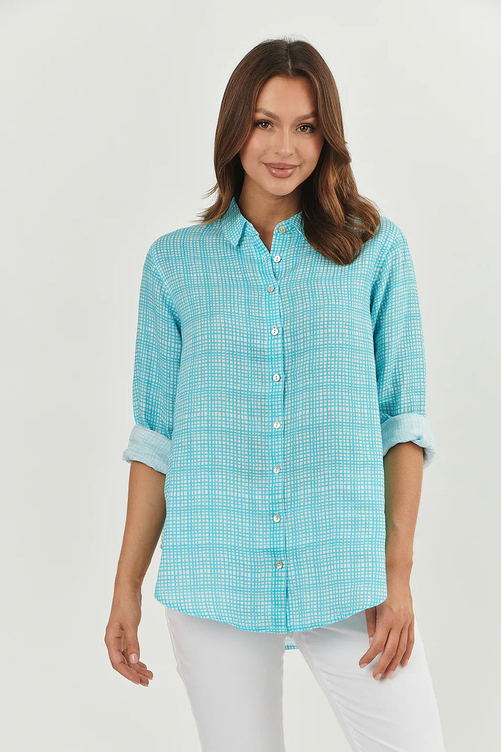 Turquoise Check Linen Shirt