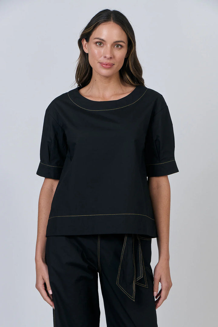Poplin Top- contrast stitching