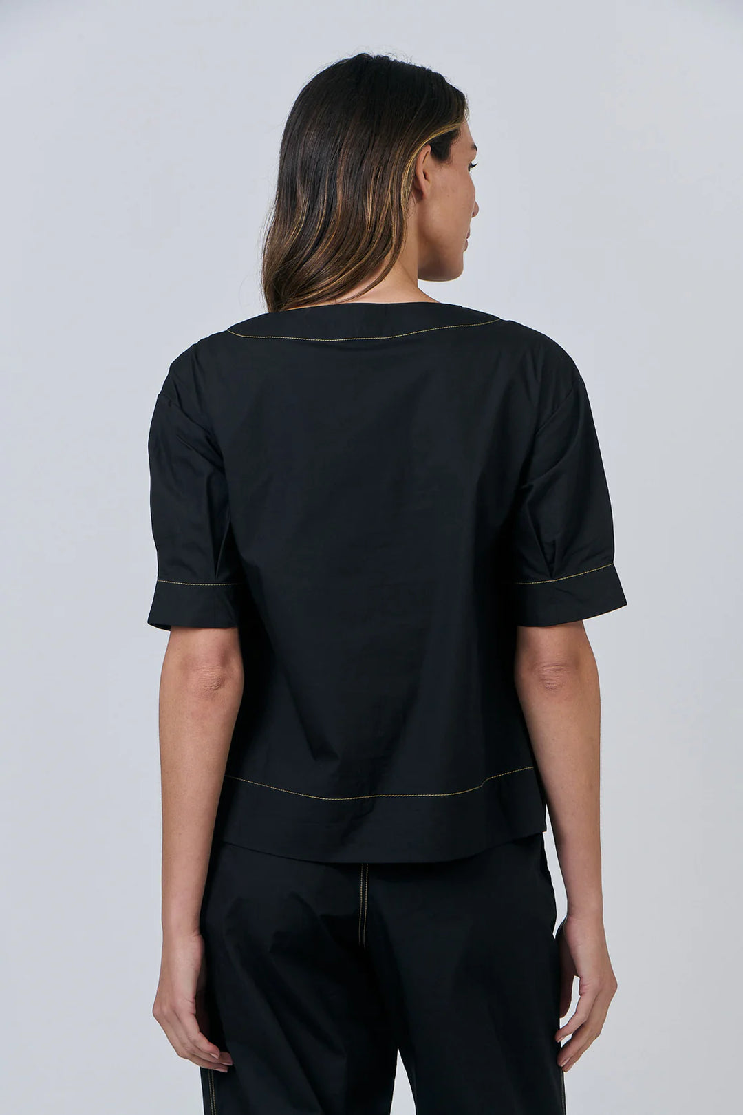 Poplin Top- contrast stitching