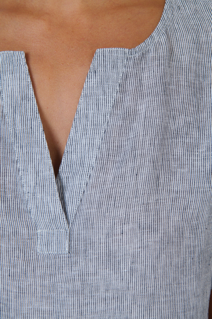 Silver Linen V Neck Top