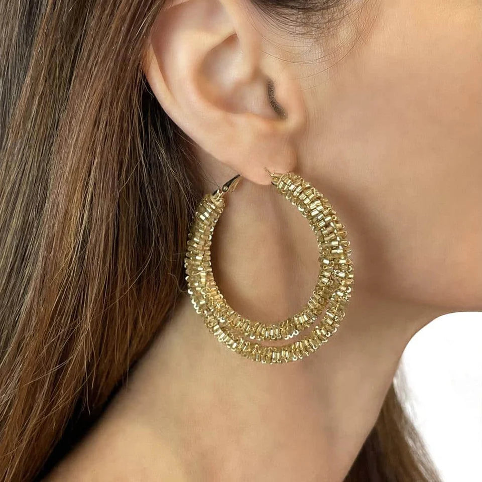 Gold Bead Hoop Earrings