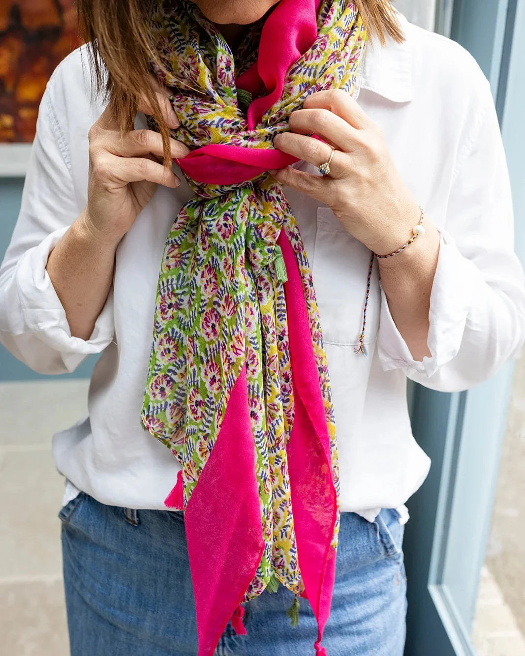Ivy Green &amp; Pink Floral Scarf