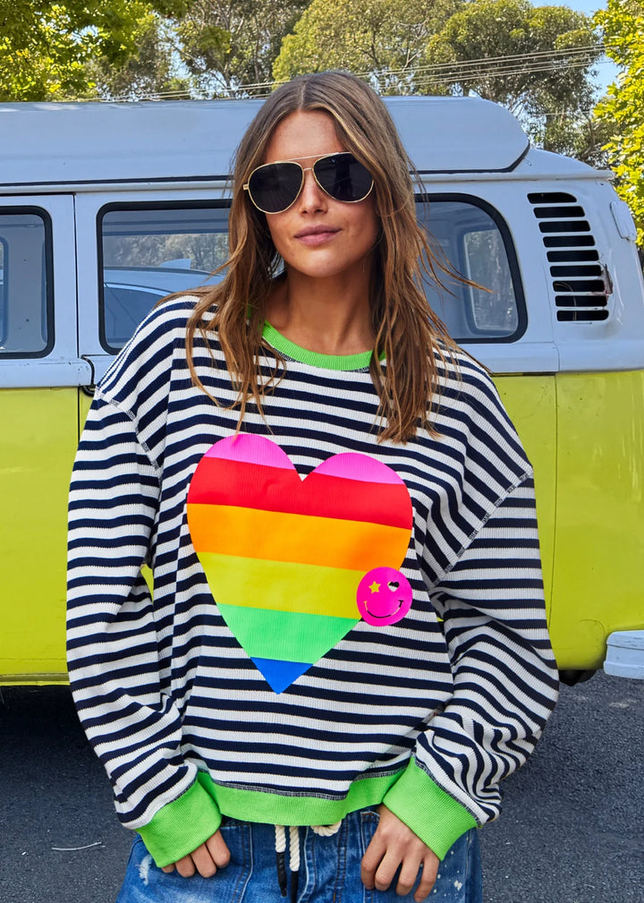 HEART STRIPE WAFFLE SWEAT