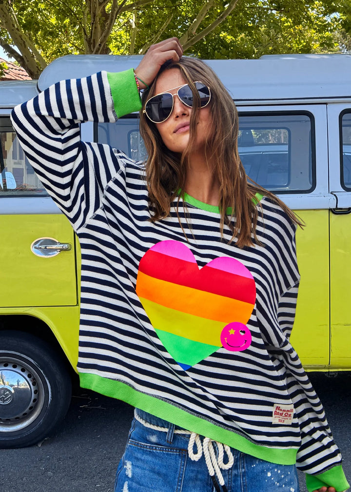 HEART STRIPE WAFFLE SWEAT