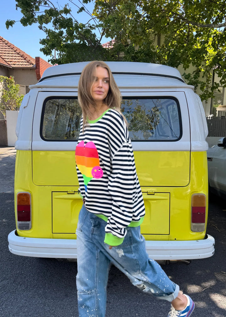 HEART STRIPE WAFFLE SWEAT