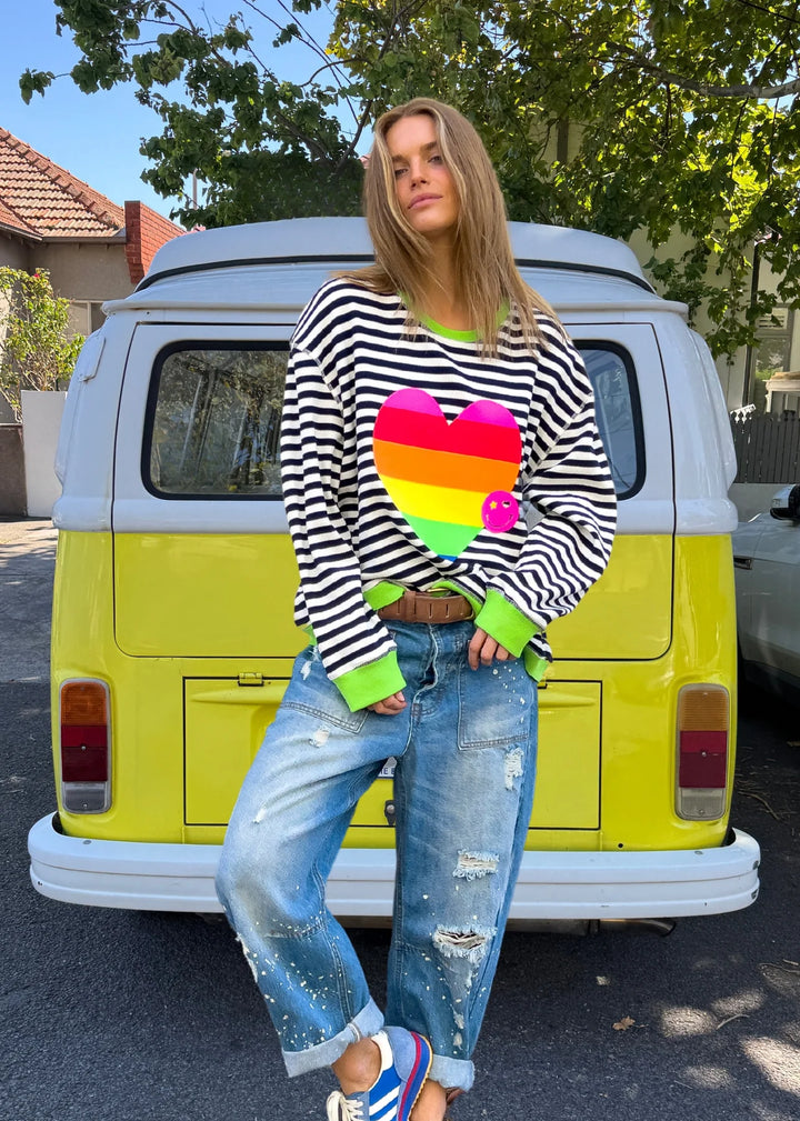 HEART STRIPE WAFFLE SWEAT