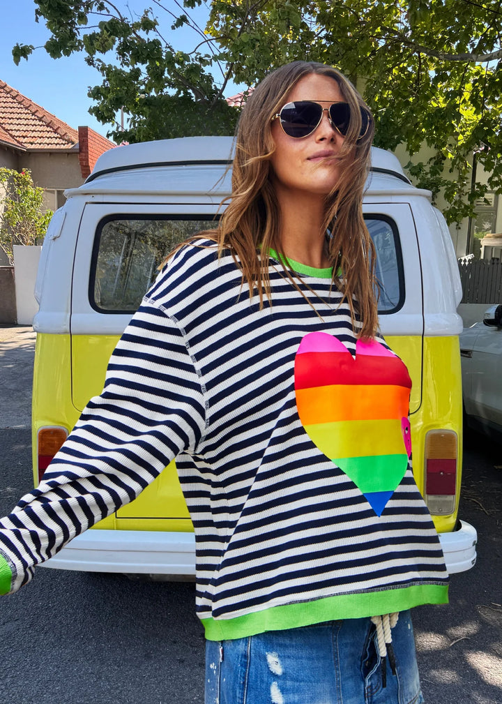 HEART STRIPE WAFFLE SWEAT