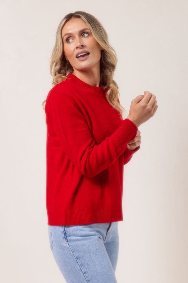 Merino Crew Neck Sweater- Red