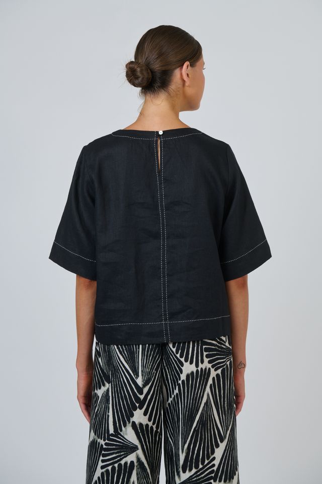 Topstitched Linen Top