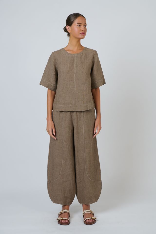 Topstitched Linen Top