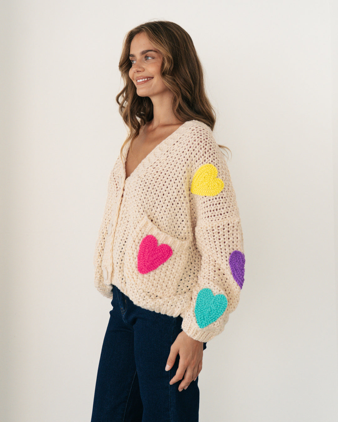 Multi Heart Cardi- Cream