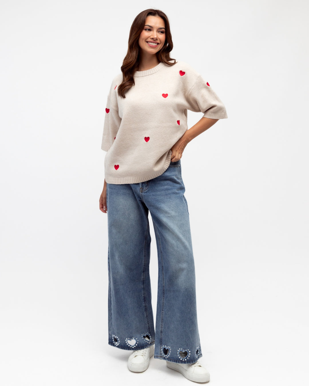 Knit w Red Emb Heart