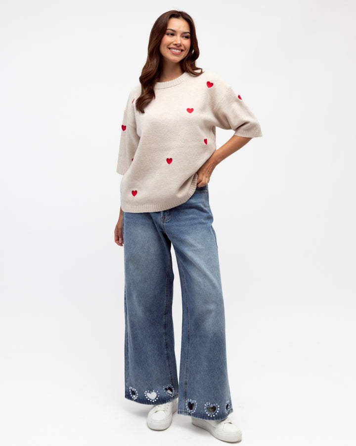 Knit w Red Emb Heart