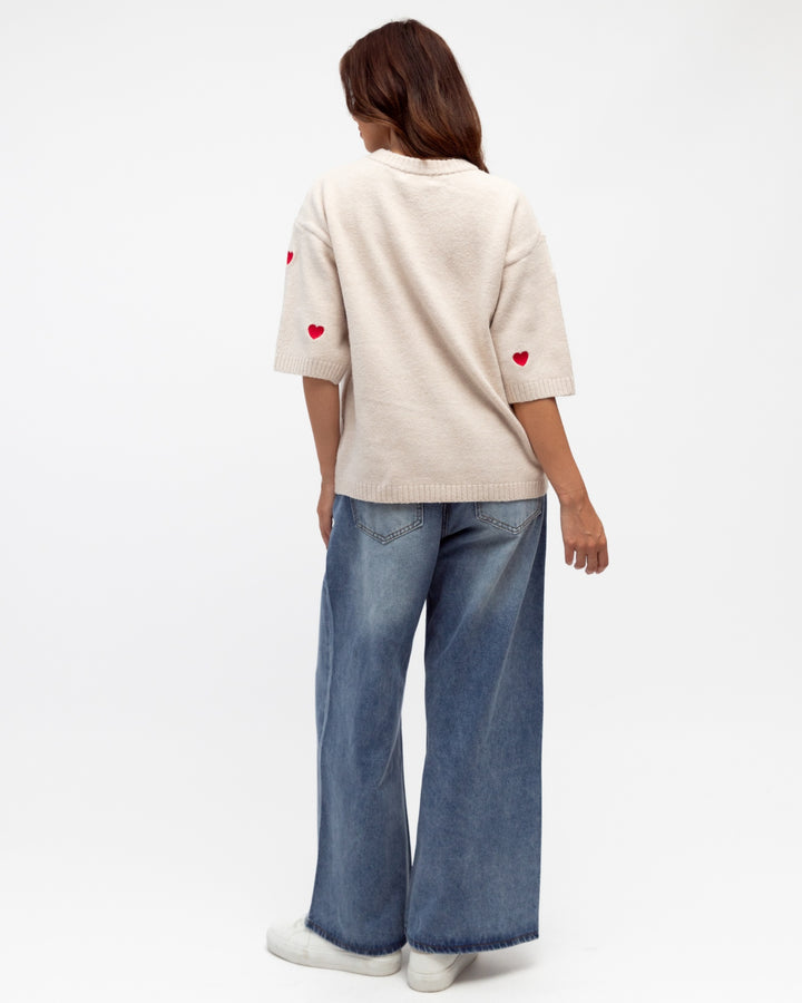 Knit w Red Emb Heart